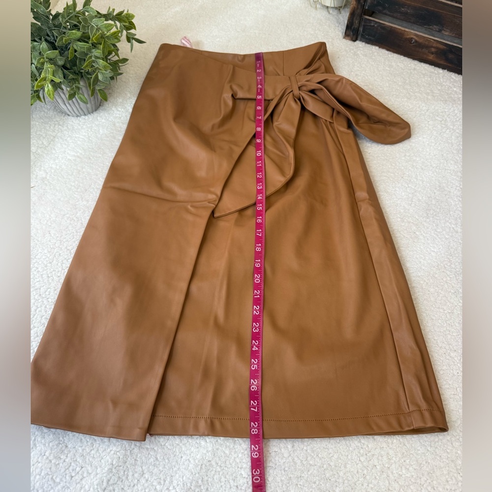 Choosy brand brown faux leather midi wrap skirt with a side bow detail - Picture 6 of 11